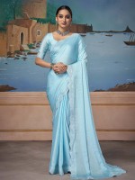 Light Aqua Satin Chiffon Saree